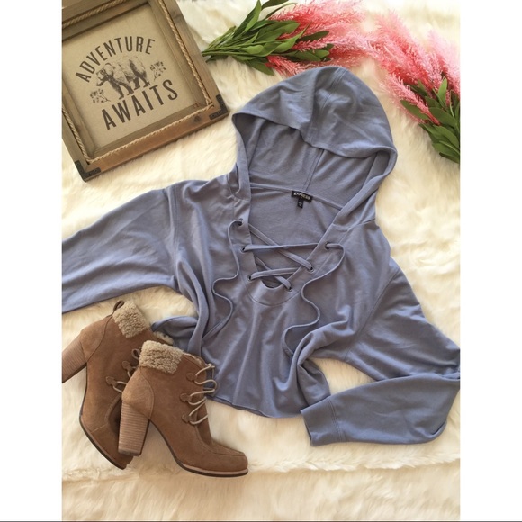Express Tops - SOLD🚫Express Dusky Lotus Petal Lace Up Hoodie